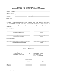 Document preview: Form 25A(1)(BRBA) Request for Withdrawal of Claim With Filing Fees Applied to Application for Permit - Bear River Basin Adjudication (Brba) - Idaho