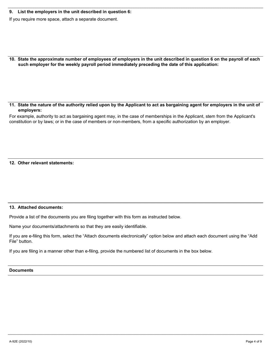 Form A-92 Application for Accreditation, Construction Industry - Ontario, Canada, Page 4