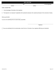 Form A-92 Application for Accreditation, Construction Industry - Ontario, Canada, Page 5