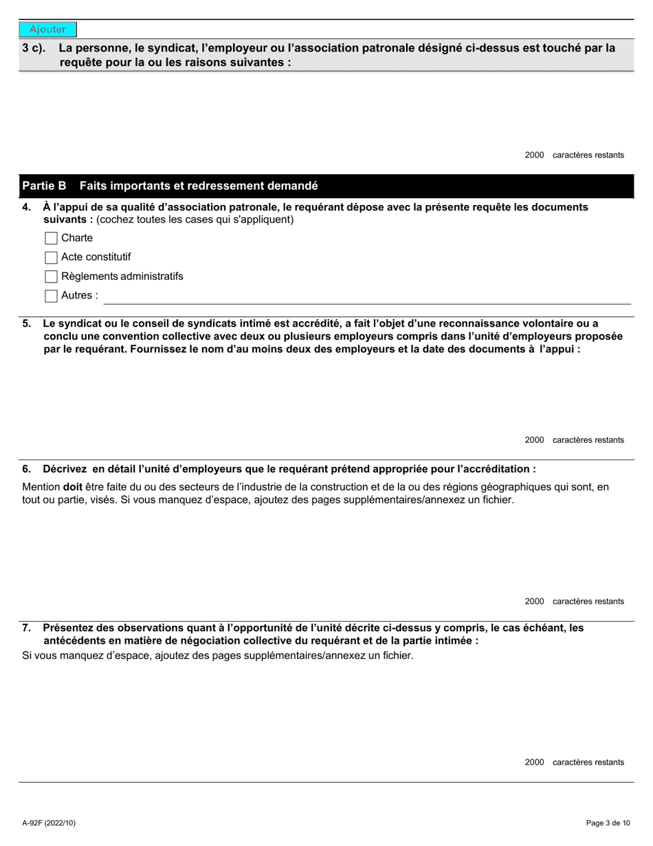 Forme A-92 Requete En Accreditation Dans Lindustrie De La Construction (Association Patronale) - Ontario, Canada (French), Page 3