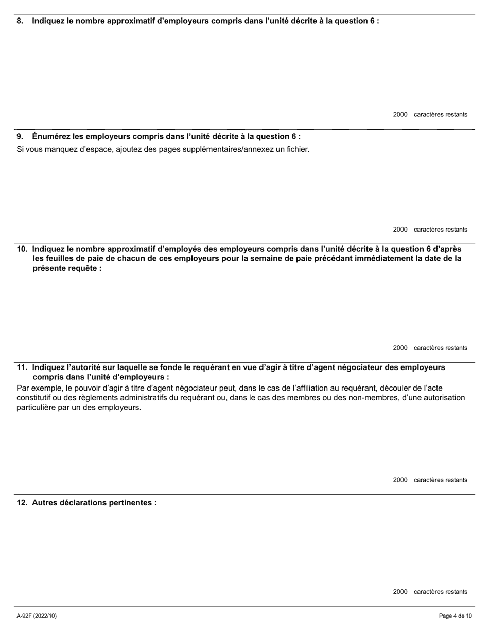 Forme A-92 Requete En Accreditation Dans Lindustrie De La Construction (Association Patronale) - Ontario, Canada (French), Page 4