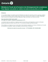 Document preview: Forme 2026F Pour Deposer Une Plainte En Matiere De Sante Et De Securite Au Travail - Ontario, Canada (French)