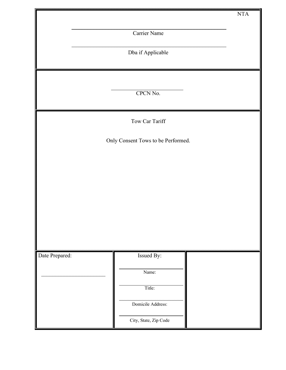 Consensual Tow Tariff Template - Nevada, Page 1