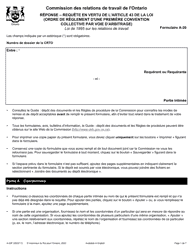 Document preview: Forme A-20 Reponse - Requete En Vertu De L'article 43 De La Loi (Ordre De Reglement D'une Premiere Convention Collective Par Voie D'arbitrage) - Ontario, Canada (French)