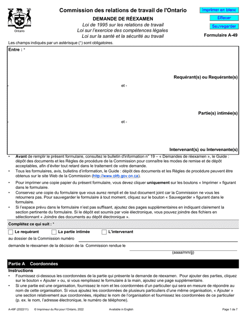 Forme A-49 Demande De Reexamen - Ontario, Canada (French)