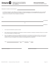 Document preview: Forme MOL-ES-047F Avis De Transaction En Vertu De L'article 112 - Ontario, Canada (French)