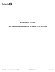 Document preview: Forme 1960F Liste De Controle En Matiere De Sante Et De Securite - Ontario, Canada (French)