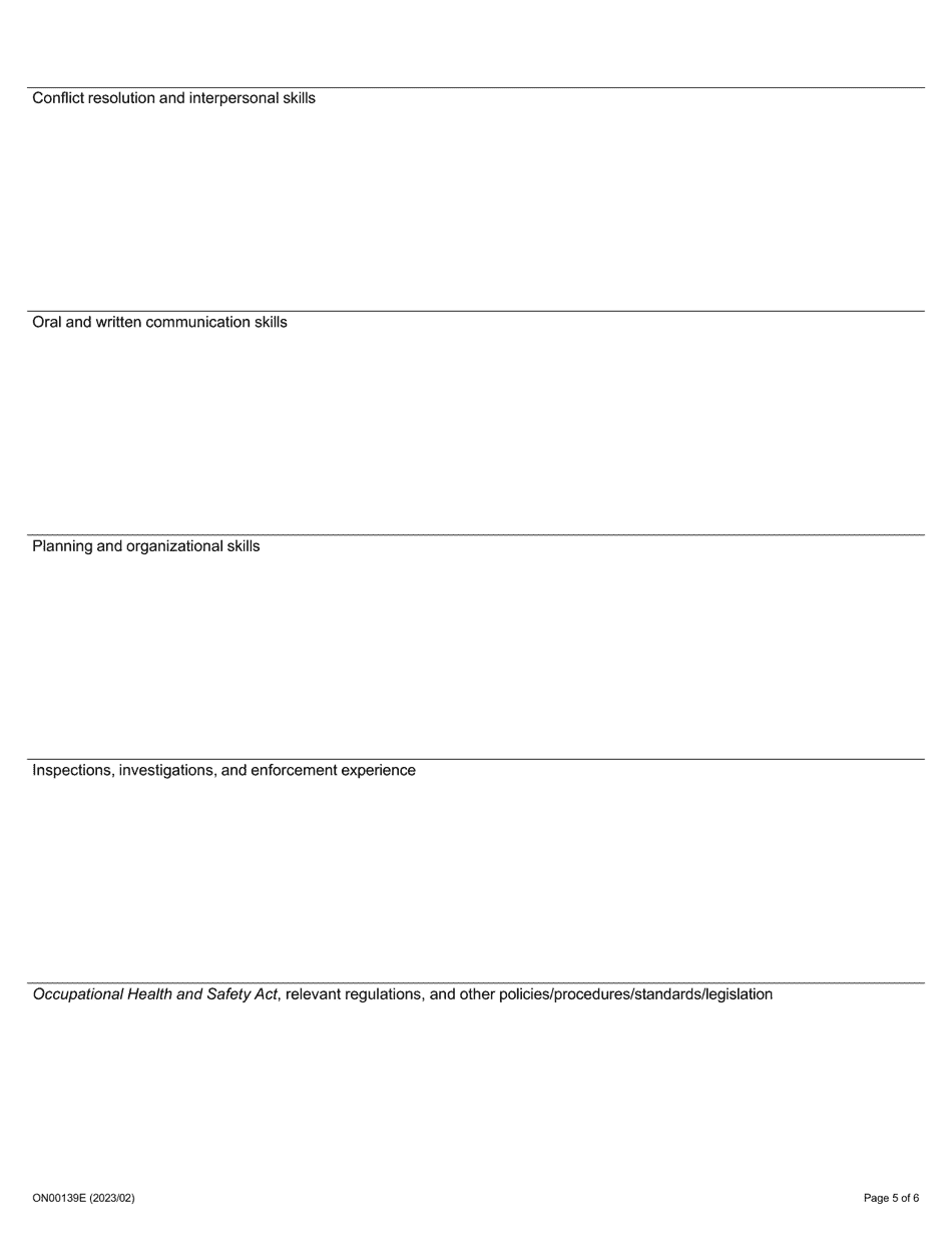 Form ON00139E Application for Employment Occupational Health and Safety Inspector - Health Care - Ontario, Canada, Page 5