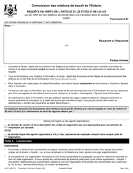 Forme A-61 Requete En Vertu De L&#039;article 21, 22 Et/Ou 23 De La Loi - Ontario, Canada (French)