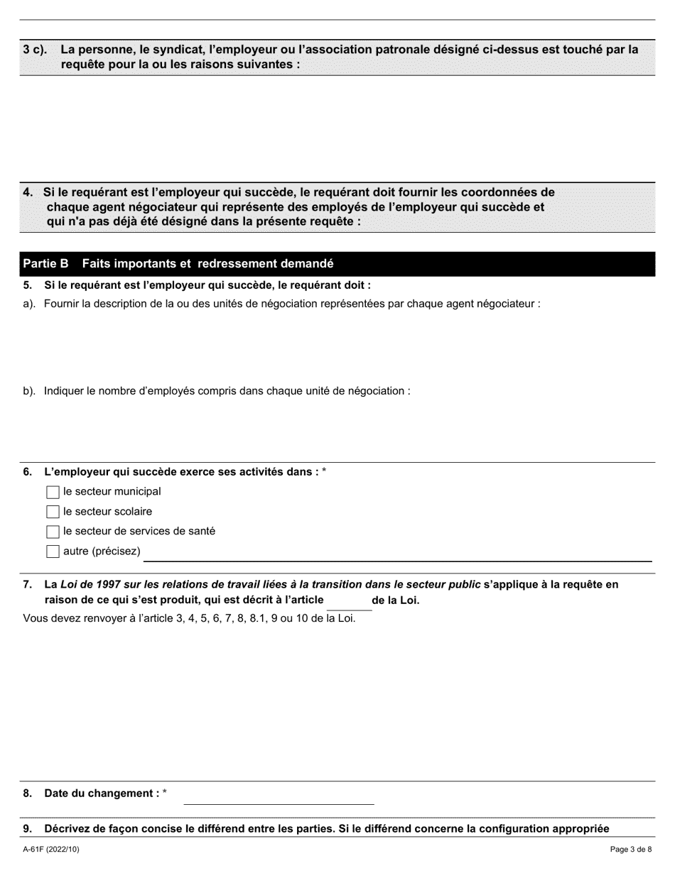 Forme A-61 Requete En Vertu De Larticle 21, 22 Et / Ou 23 De La Loi - Ontario, Canada (French), Page 3