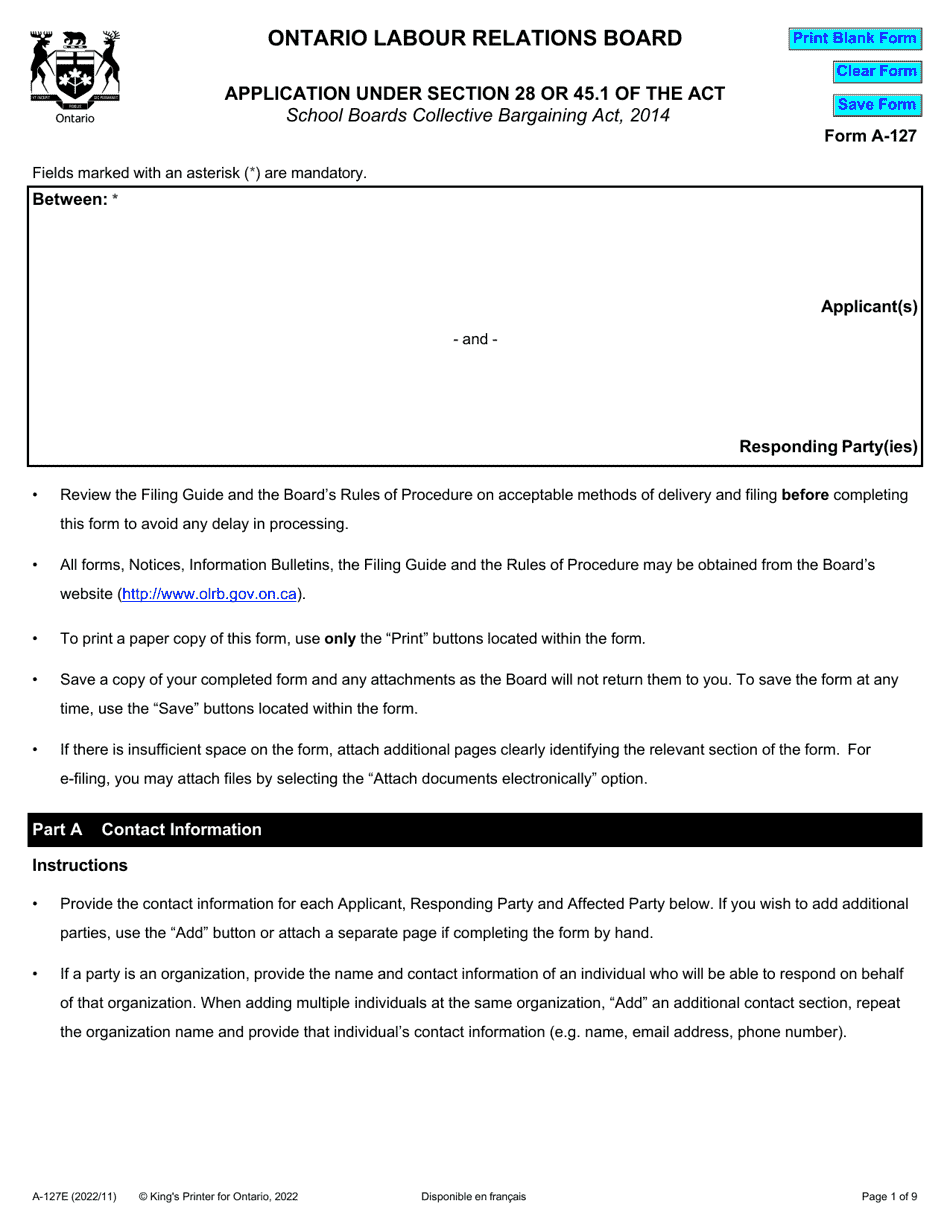 Form A127 Fill Out, Sign Online and Download Fillable PDF, Ontario Canada Templateroller