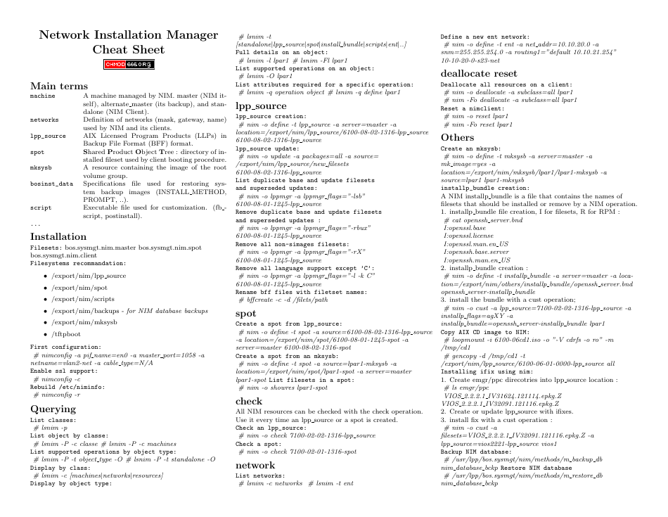 Network Installation Manager Cheat Sheet - Template PDF thumbnail image