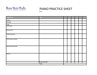 Document preview: Piano Practice Sheet Template - Woom Music Studio