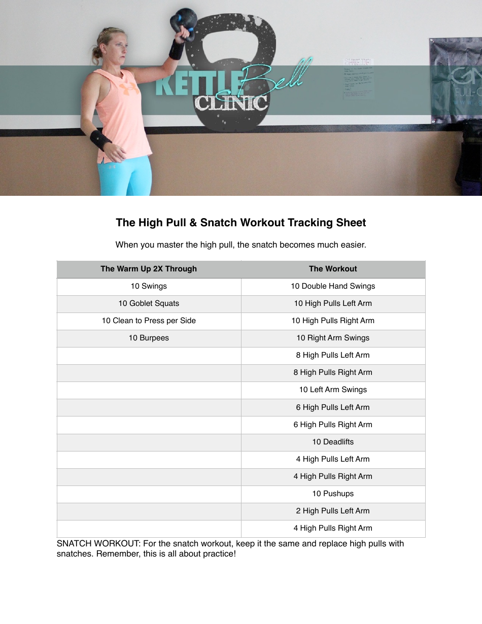 The High Pull & Snatch Workout Tracking Sheet Template Kettlebell