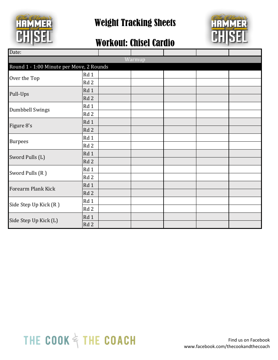 Weight Tracking Sheet Template - Workout: Chisel Cardio - the Cook and the Coach, Page 1