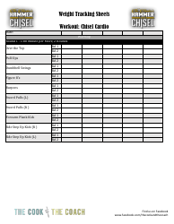 Document preview: Weight Tracking Sheet Template - Workout: Chisel Cardio - the Cook and the Coach