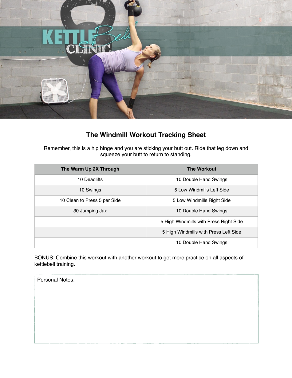 the windmill workout tracking sheet template kettlebell