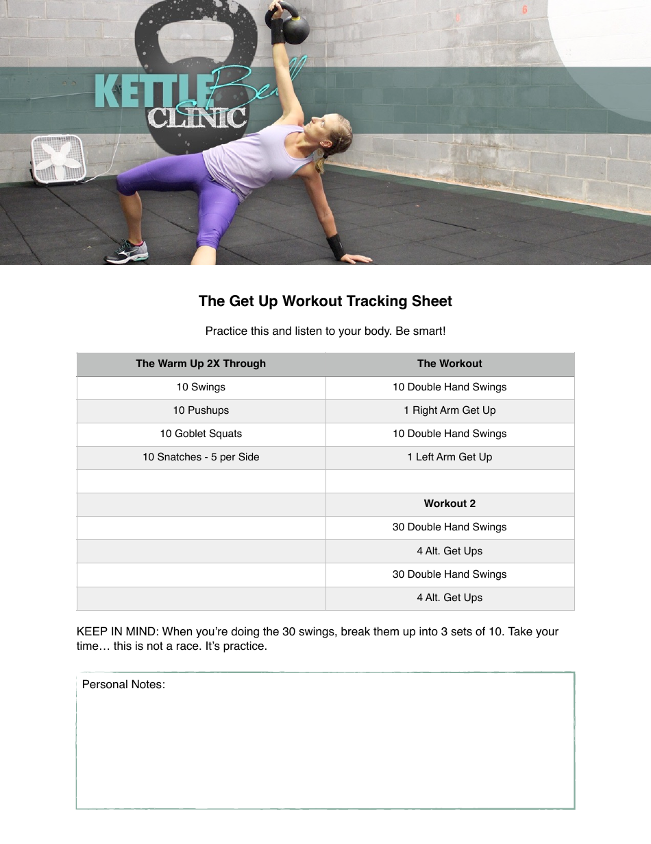 The Get up Workout Tracking Sheet Template - Kettlebell Clinic, Page 1
