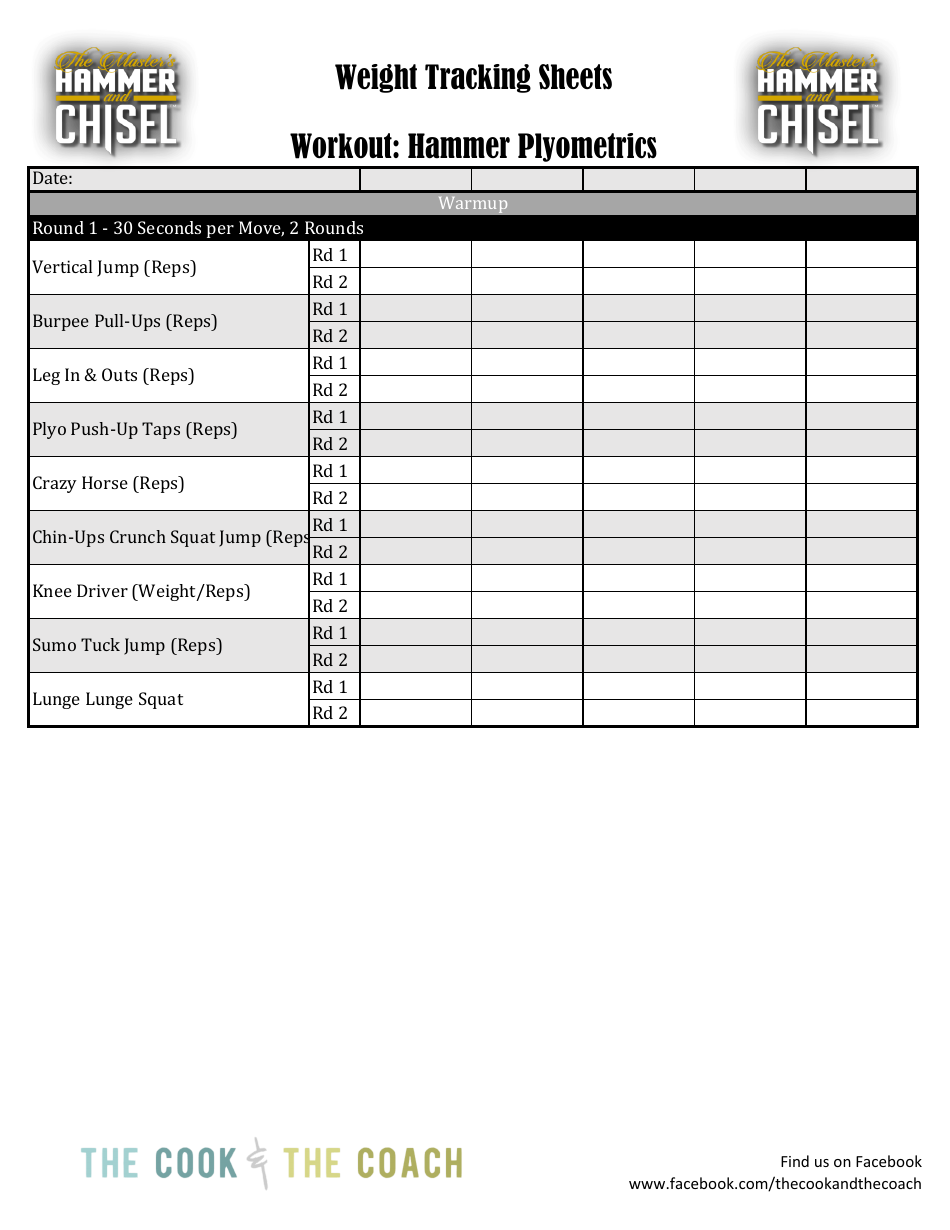 Weight Tracking Sheet Template - Workout: Hammer Plyometrics - the Cook and the Coach, Page 1