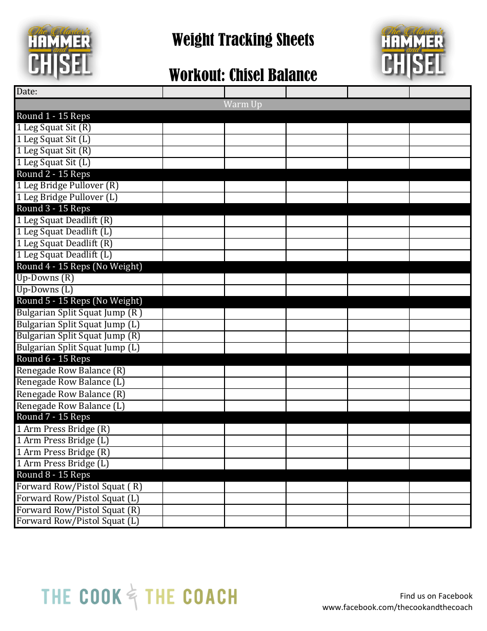 Weight Tracking Sheet Template - Workout: Chisel Balance - the Cook and the Coach, Page 1