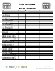 Document preview: Weight Tracking Sheet Template - Workout: Chisel Balance - the Cook and the Coach