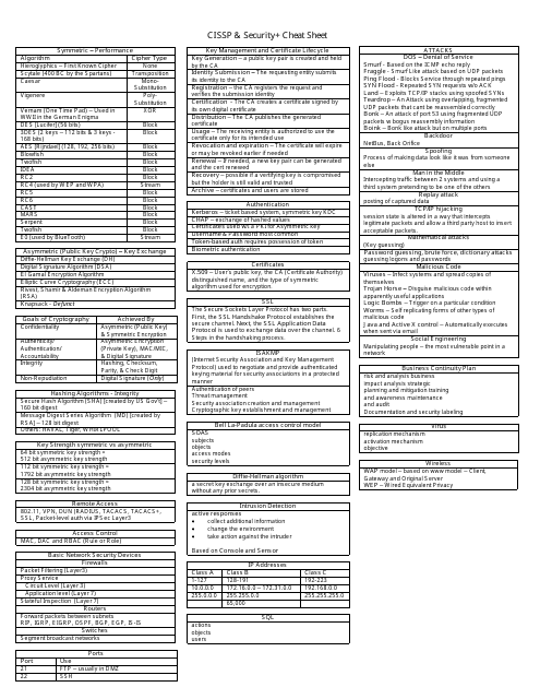 CISSP & Security+ Cheat Sheet Document Preview