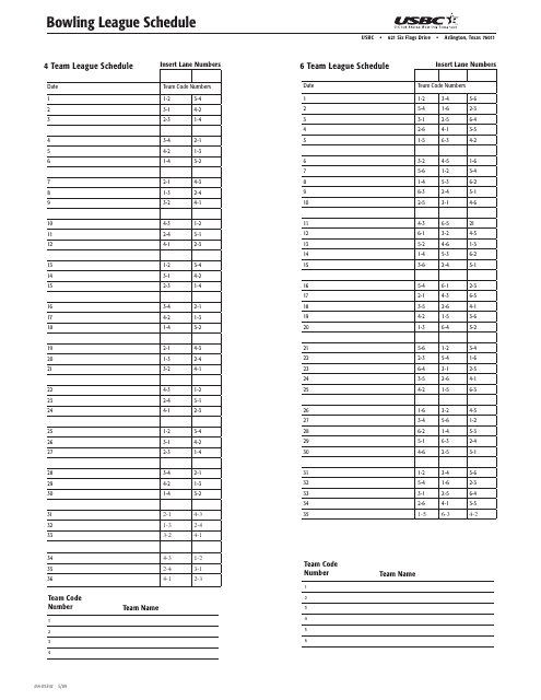 4/6 Team Bowling League Schedule Template - Preview