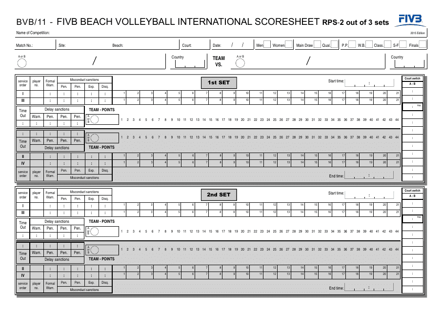 Fivb Beach Volleyball International Scoresheet Federation