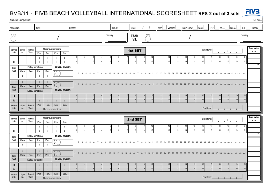 Beach Volleyball Score Sheet