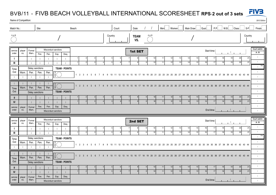 Fivb Beach Volleyball International Scoresheet - Federation ...