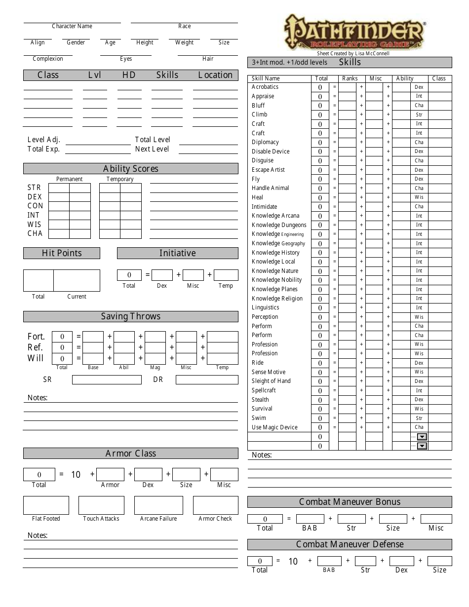 Pathfinder Custom Character Sheet Download Fillable PDF | Templateroller