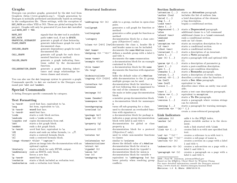 Doxygen C++ Quick Reference Sheet Download Printable PDF | Templateroller