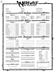 Document preview: Werewolf the Apocalypse Character Sheet - Points