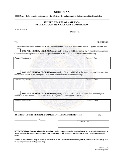 FCC Form 766 Subpoena