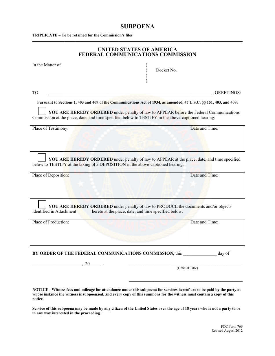 FCC Form 766 Subpoena, Page 3