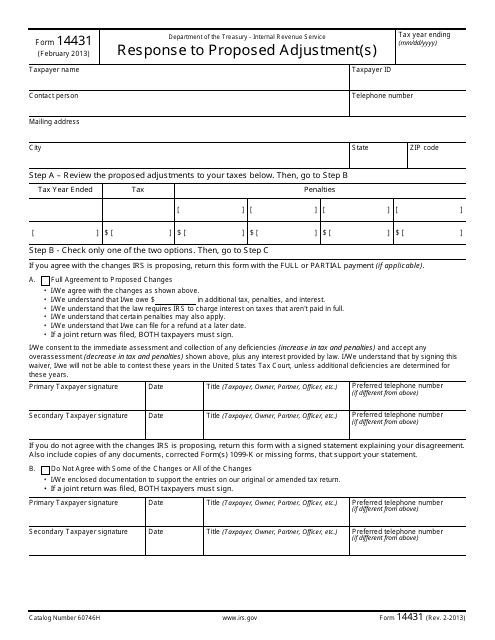 IRS Form 14431 Response to Proposed Adjustment(S)