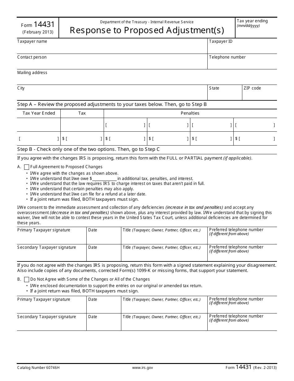 IRS Form 14431 Response to Proposed Adjustment(S), Page 1