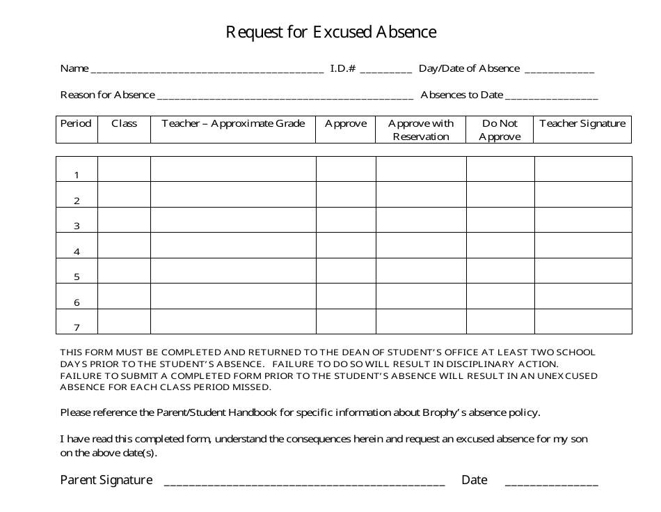 Request Form for Excused Absence, Page 1