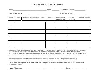 Document preview: Request Form for Excused Absence