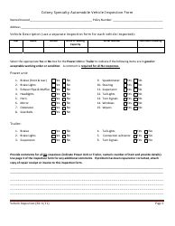 Colony Specialty Automobile Vehicle Inspection Form