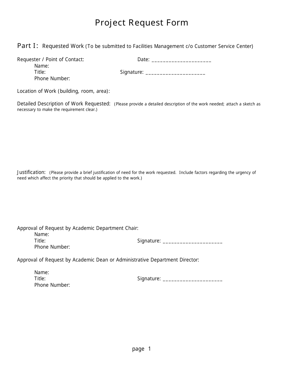 Project Request Form, Page 1