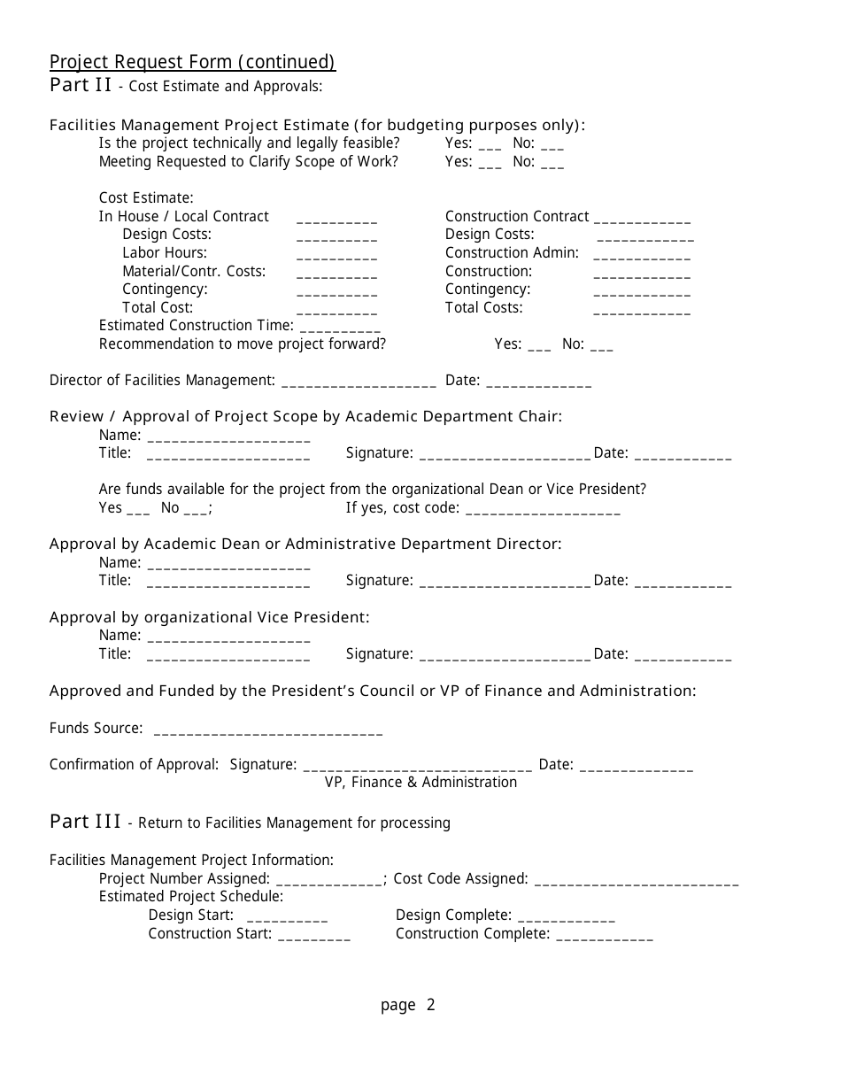 Project Request Form, Page 2