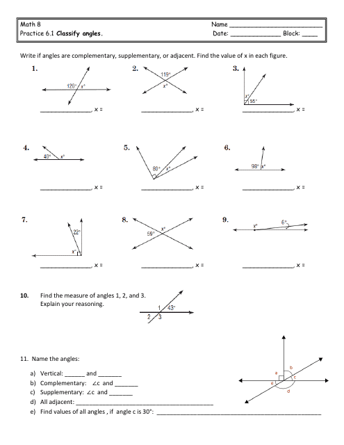 Math 8 - Classify Angles Worksheet