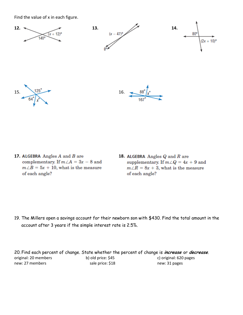Math 8 - Classify Angles Worksheet, Page 2