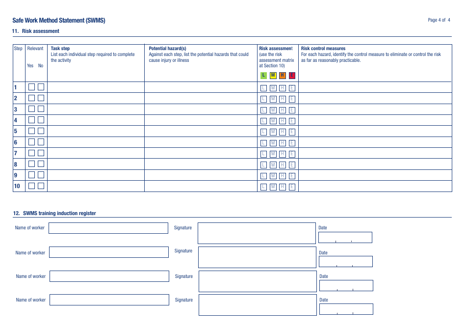 Safe Work Method Statement Template - Blue, Page 4