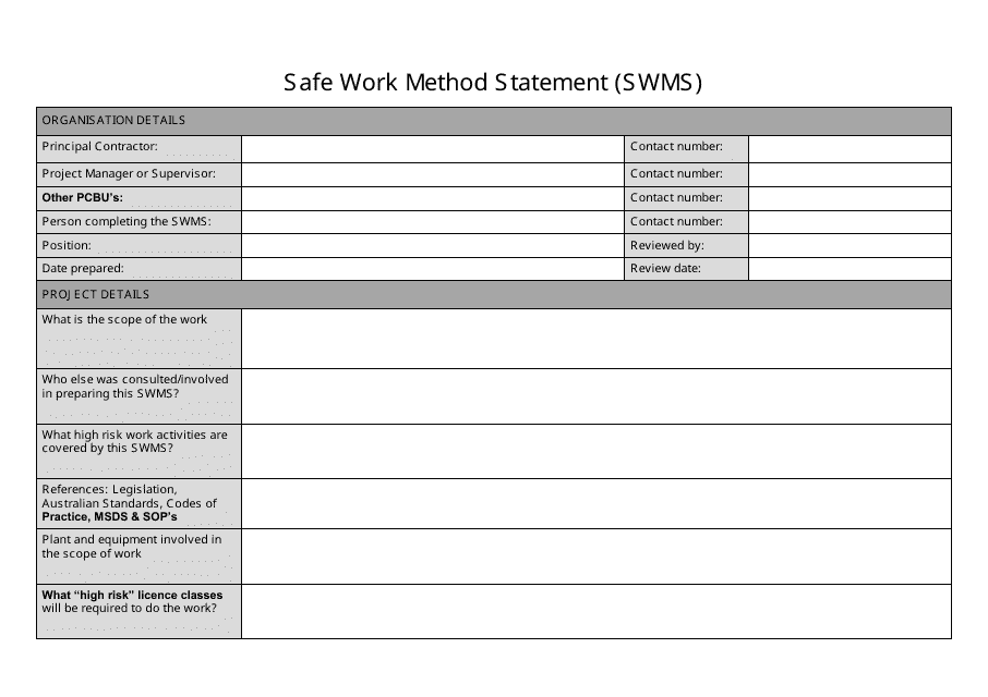 Safe Work Method Statement Template - Grey