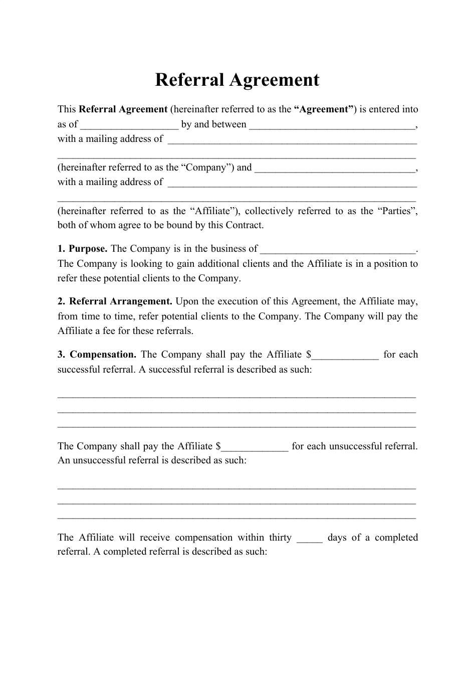 Referral Agreement Template, Page 1