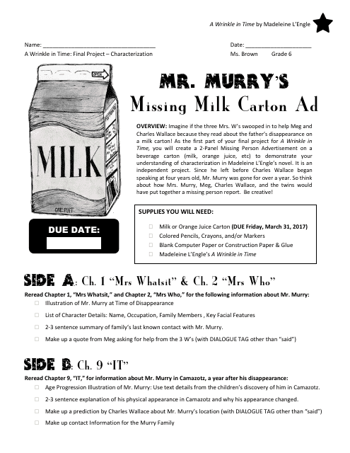 Milk Carton Template - Mr. Murry's