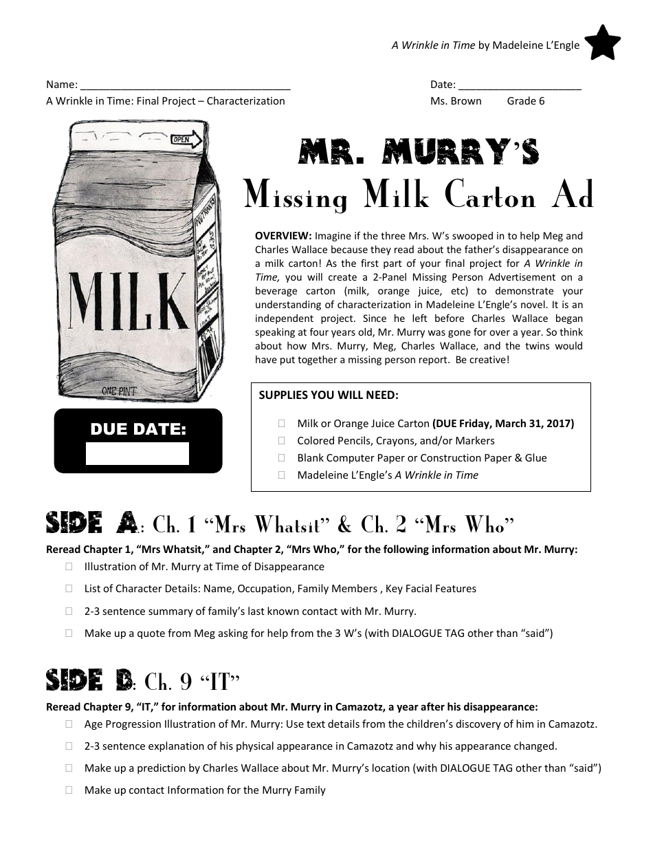 Milk Carton Template - Mr. Murry's Example