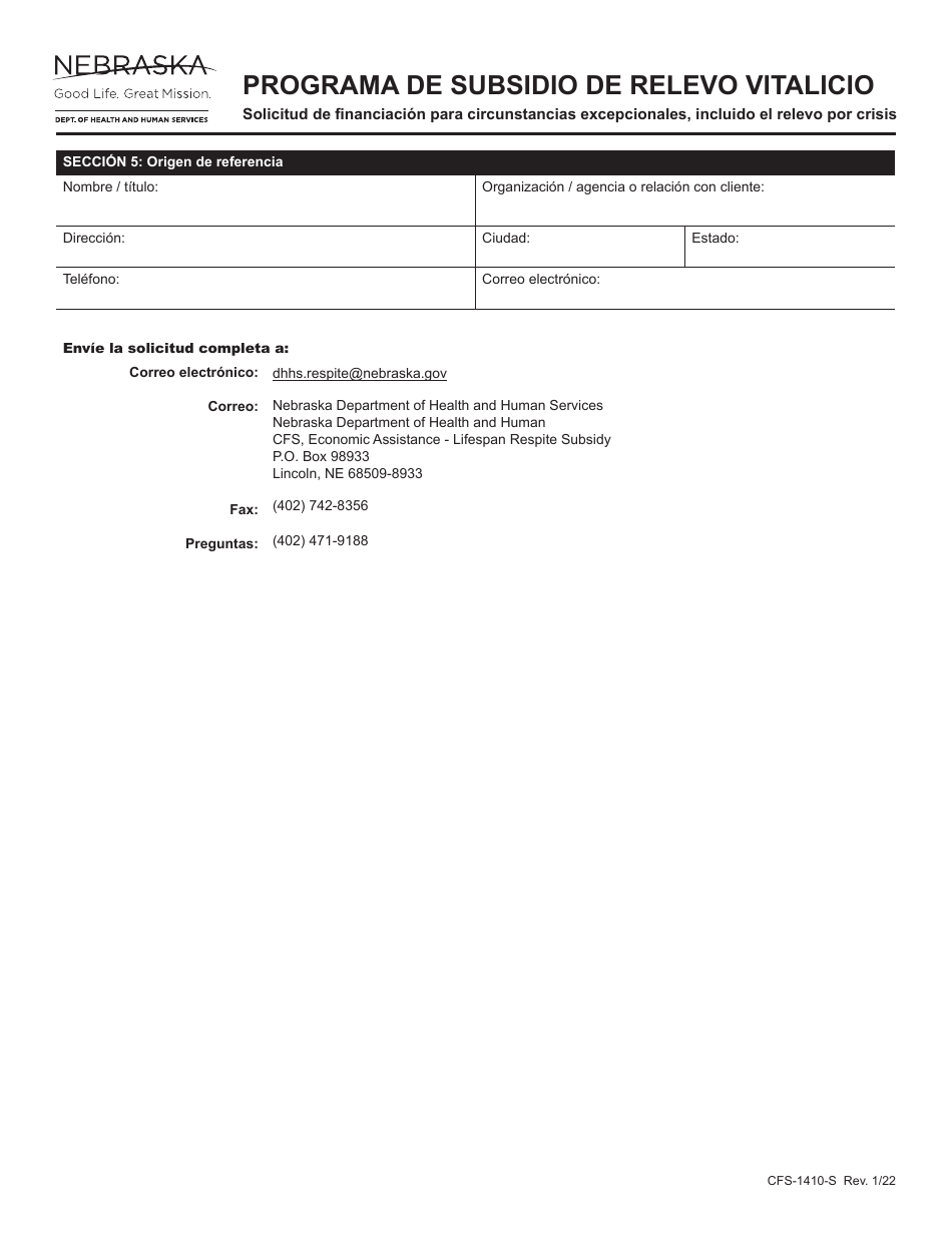 Formulario CFS-1410-S Solicitud De Financiacion Para Circunstancias Excepcionales, Incluido El Relevo Por Crisis - Programa De Subsidio De Relevo Vitalicio - Nebraska (Spanish), Page 3